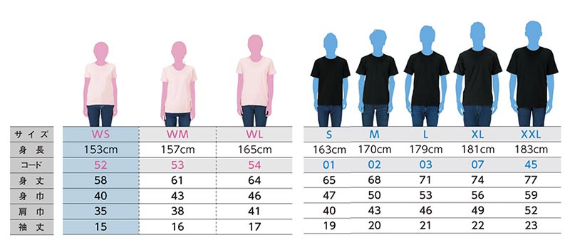 スリムTシャツのサイズ別着用写真