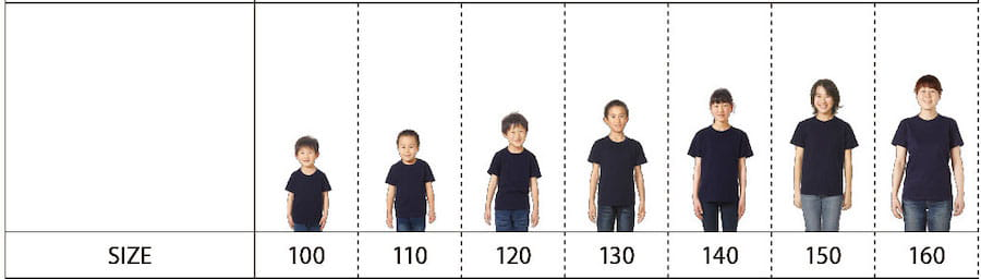 プライムキッズTシャツのサイズ別着用写真