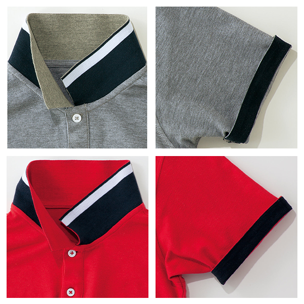 杢グレー、レッドの襟・袖裏カラー