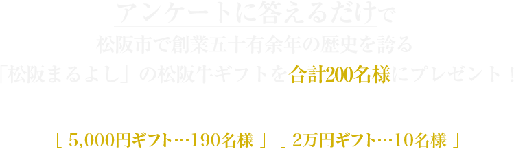 アンケートに答えるだけで松阪市で創業五十有余年の歴史を誇る「松阪まるよし」の松阪牛ギフトを合計200名様にプレゼント!