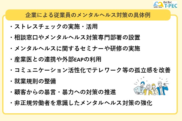 企業による従業員のメンタルヘルス対策の具体例
