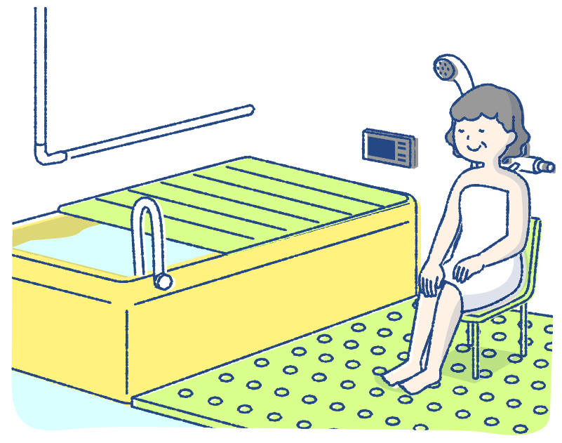 浴室：転倒防止用の手すりやバスボードを用意