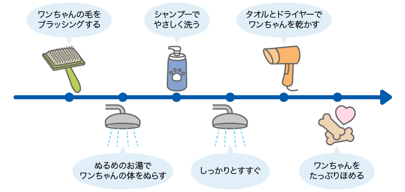 ワンちゃんにシャンプーをする手順