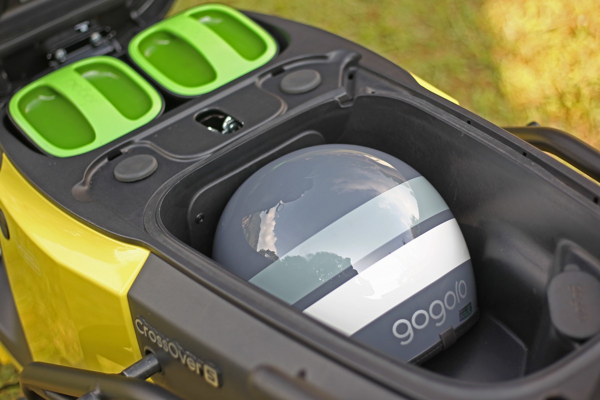 置物箱附有蓋板,其空間能輕鬆放置3/4安全帽。