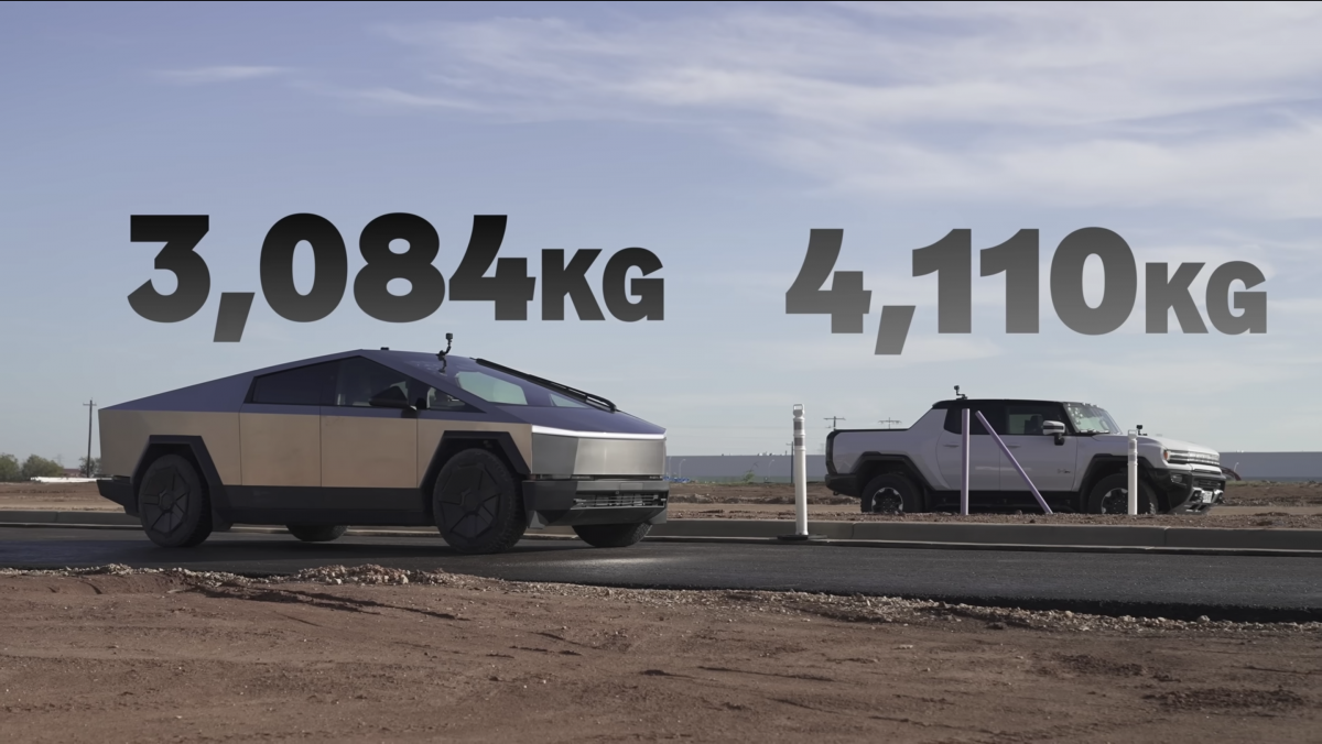 電動悍馬重了一噸以上,這是非常恐怖的差距,但是電動悍馬卻在煞車比賽當中獲勝,代表Cybertruck的制動力道需要加強。