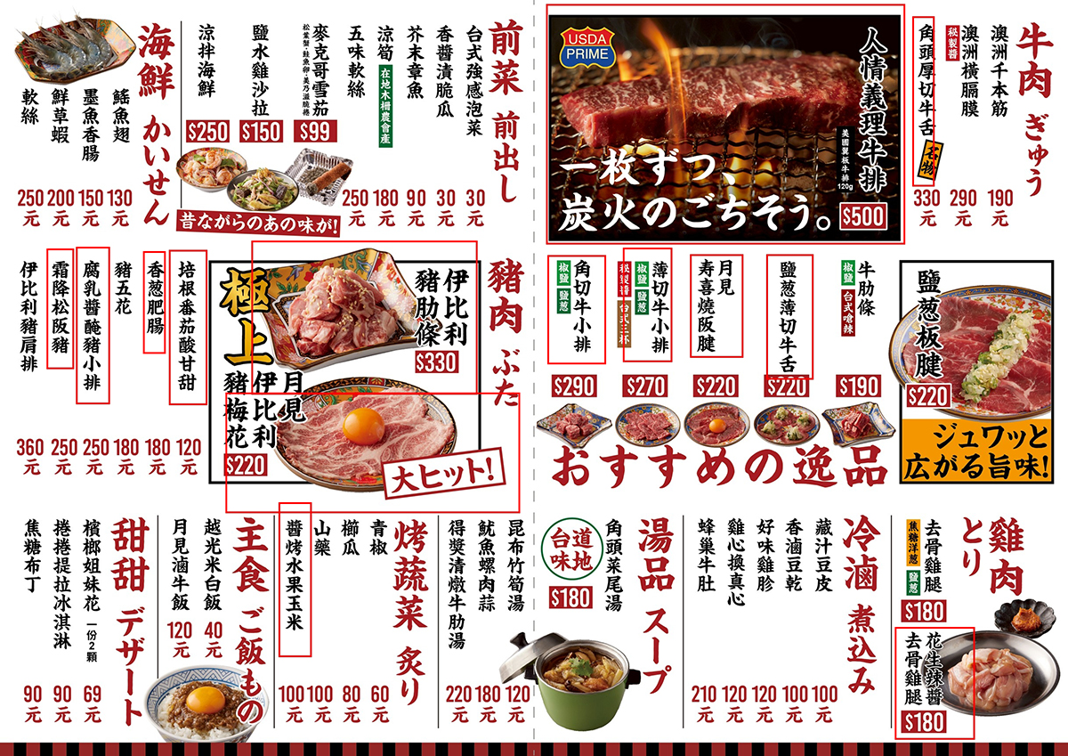 【車勢星聞】《角頭》聯名主題餐廳「角頭燒肉酒場」菜單。(圖:橘焱胡同集團提供)
