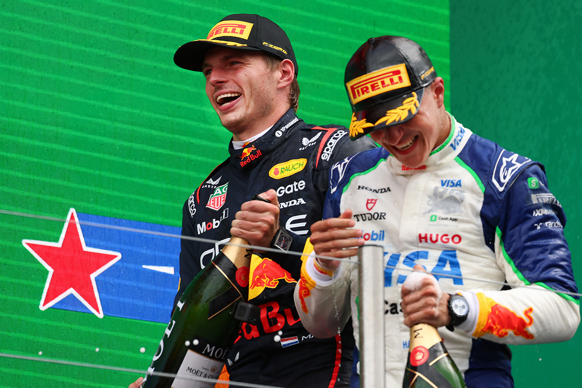 Max Verstappen 與Isack Hadjar同時登上荷蘭大獎賽頒獎台。