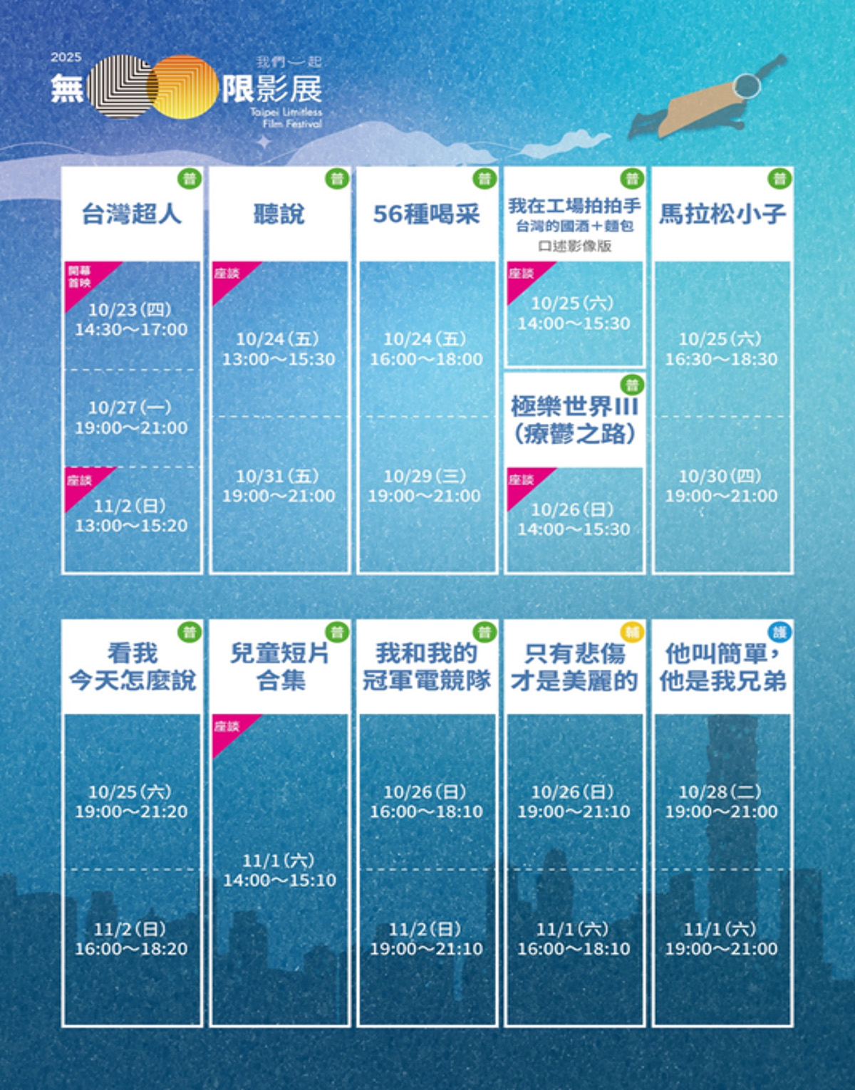 【車勢星聞】《2025無限影展》場次表。_圖片提供 公視、臺北市勞動力重建運用處