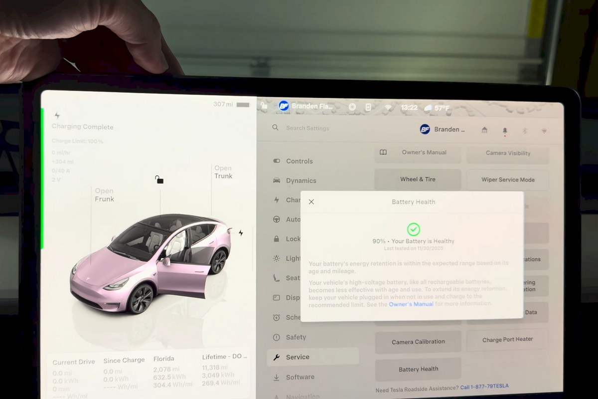 有Model Y車主反映行駛里程才1.7萬公里電池健康度就減少10%。