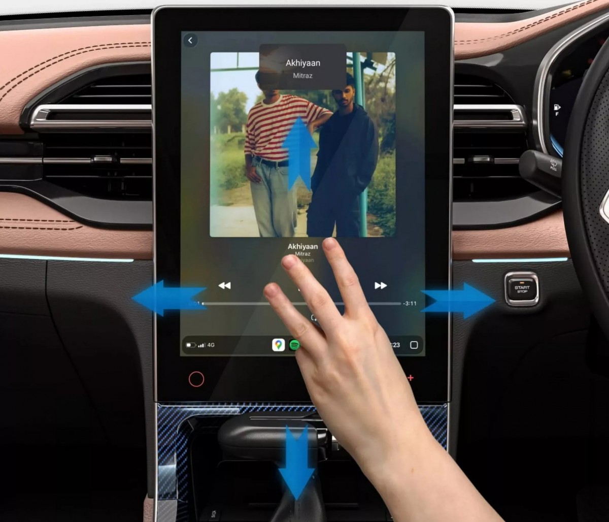 駕駛現在可以透過特定的二指或三指滑動手勢，直接在螢幕上方控制空調溫度、音樂曲目或調整音量。