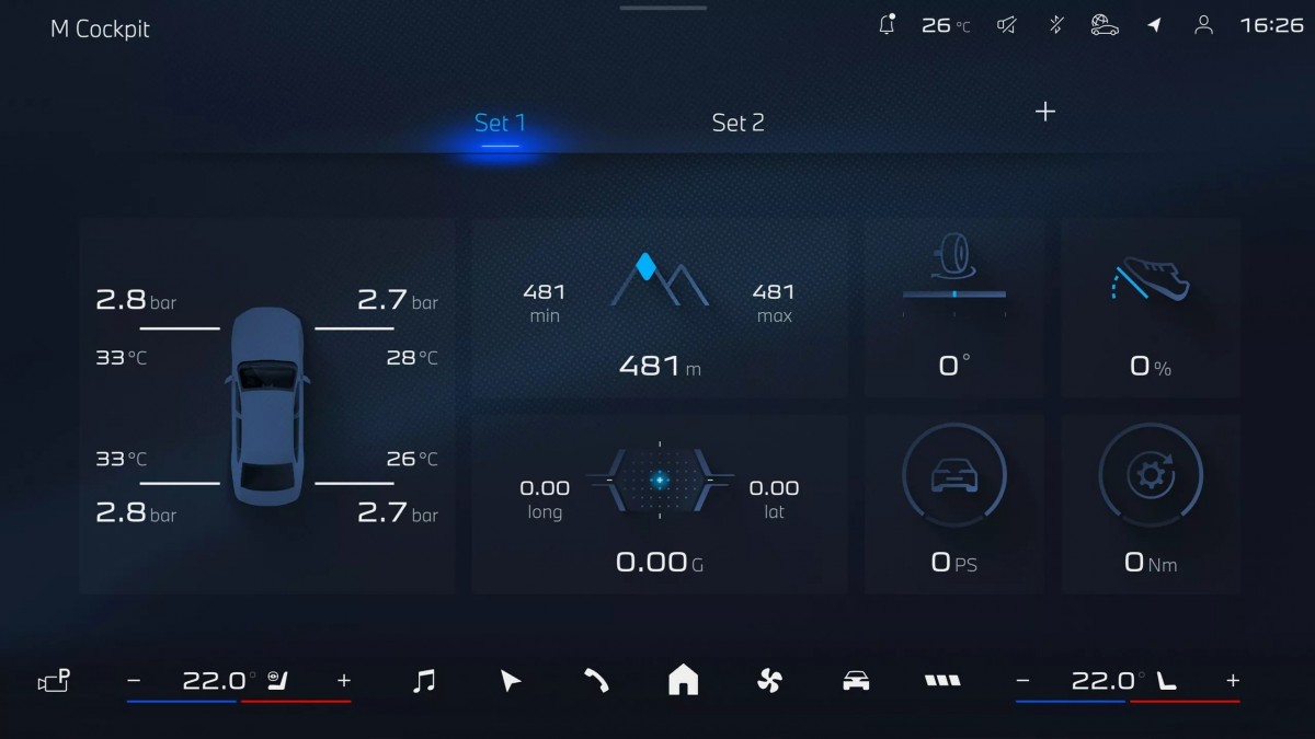 系統顯示多達四種測量數據，「M Cockpit」更提供了多達五種可自定義的佈局，從輪胎溫度、底盤動態到動力輸出的即時曲線一應俱全。