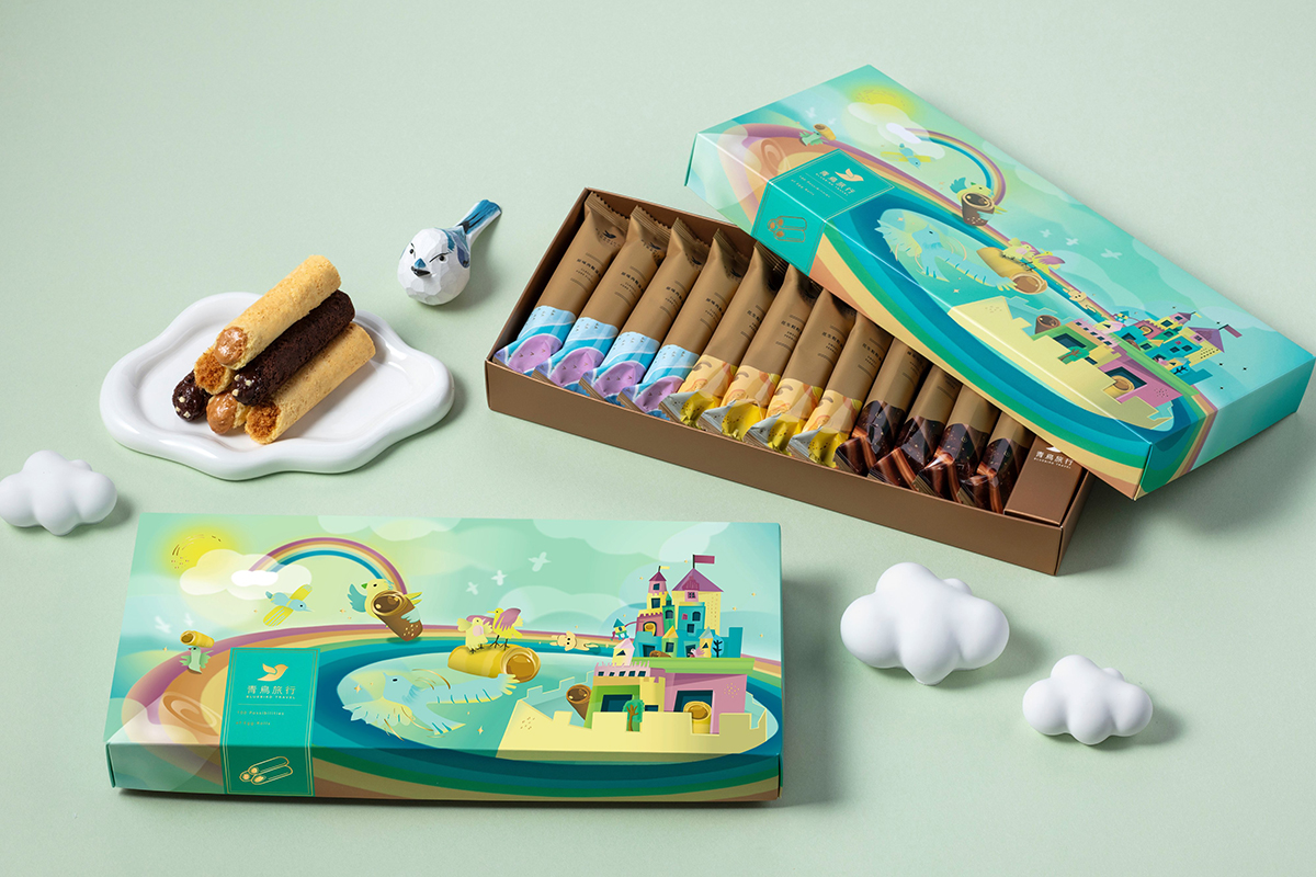 青鳥旅行攜手唐寶寶畫作推出「彩映幸福」公益蛋捲禮盒，真摯手繪化作十年公益延續。（示意圖：品牌提供）