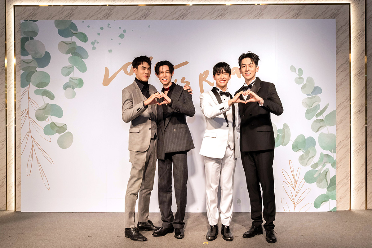【車勢星聞】《我說愛你是真的》舉辦「Love is Real Wedding Day！」主題婚宴活動，左起為楊翹碩、夏和熙、紀成澔、葛兆恩。（圖／結果娛樂提供）