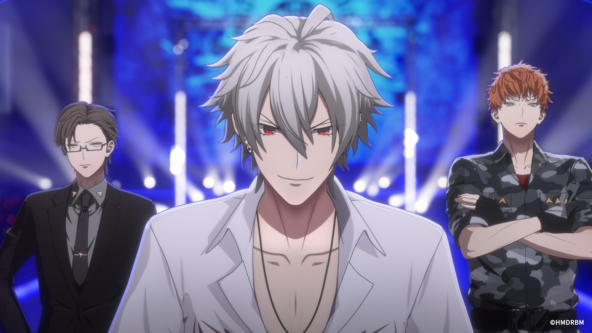 【車勢星聞】橫濱代表「MAD TRIGGER CREW」由隊友碧棺左馬刻（中）帶領入間銃兔（左）和毒島梅森理鶯，以冷酷霸道嗓音壓制全場。(甲上娛樂提供 )