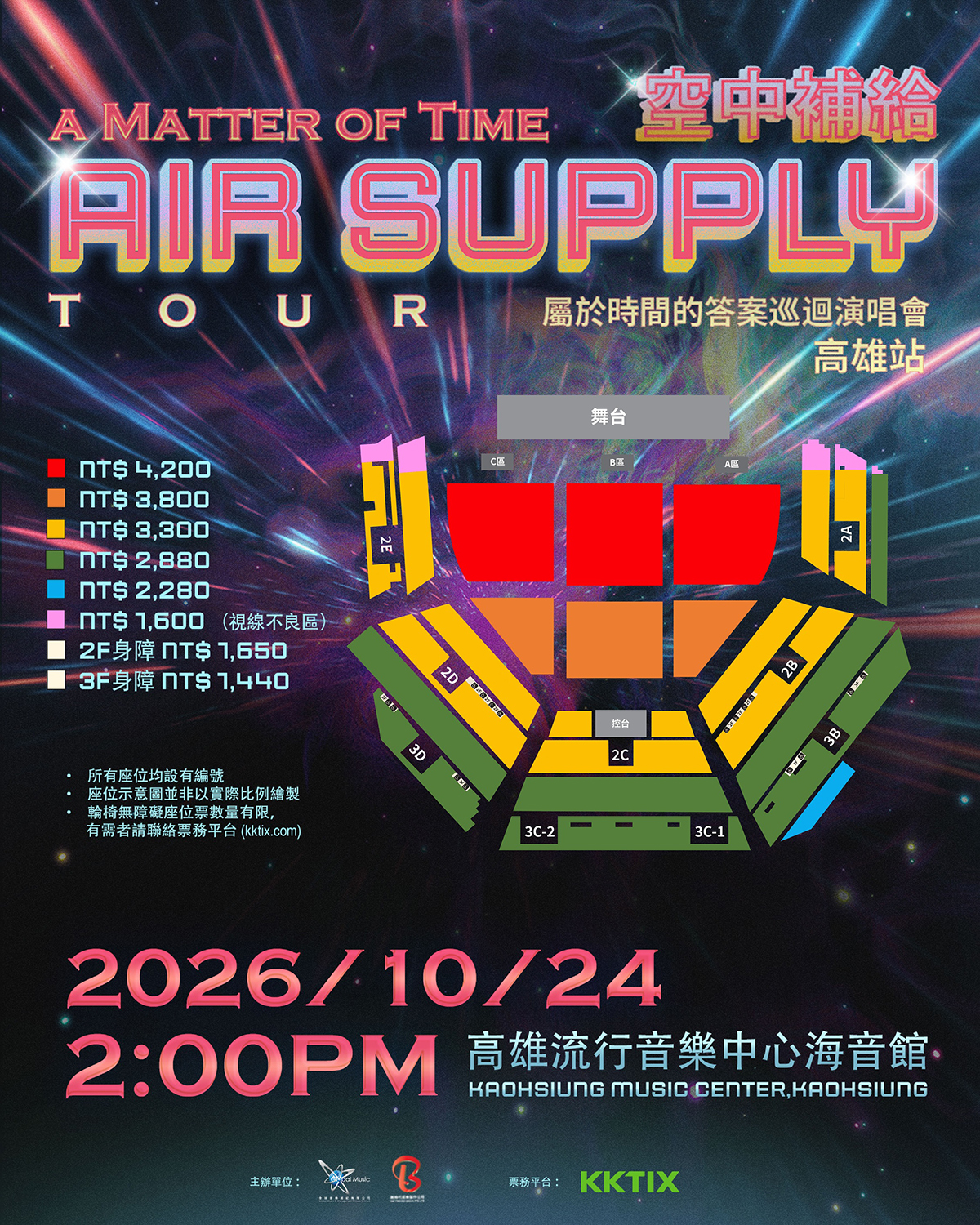 【車勢星聞】空中補給合唱團Air Supply高流演唱會票區示意圖。（圖：全球音樂經紀有限公司提供）