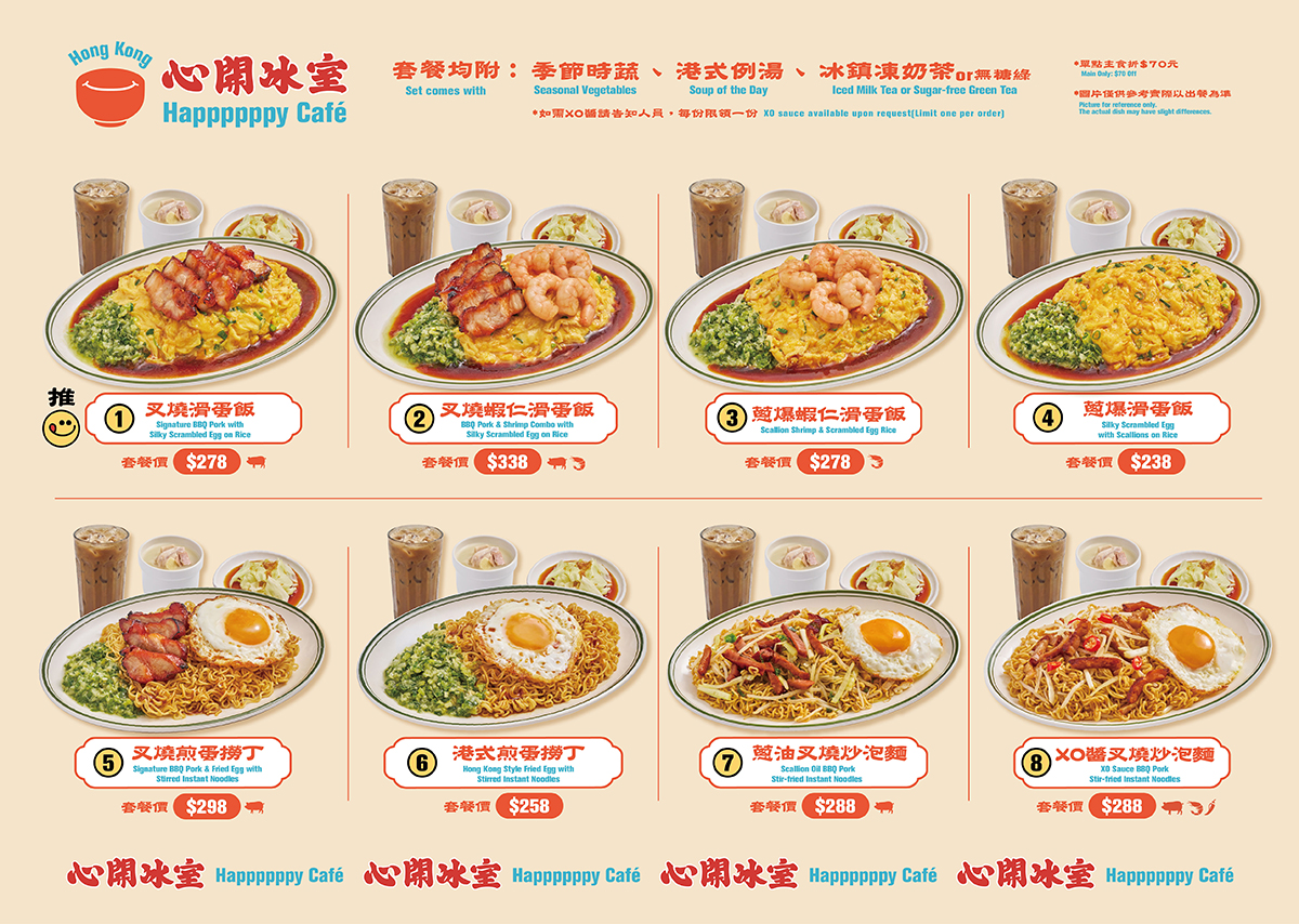 港式快餐「心開冰室Happppppy Café」菜單。（示意圖：品牌提供）