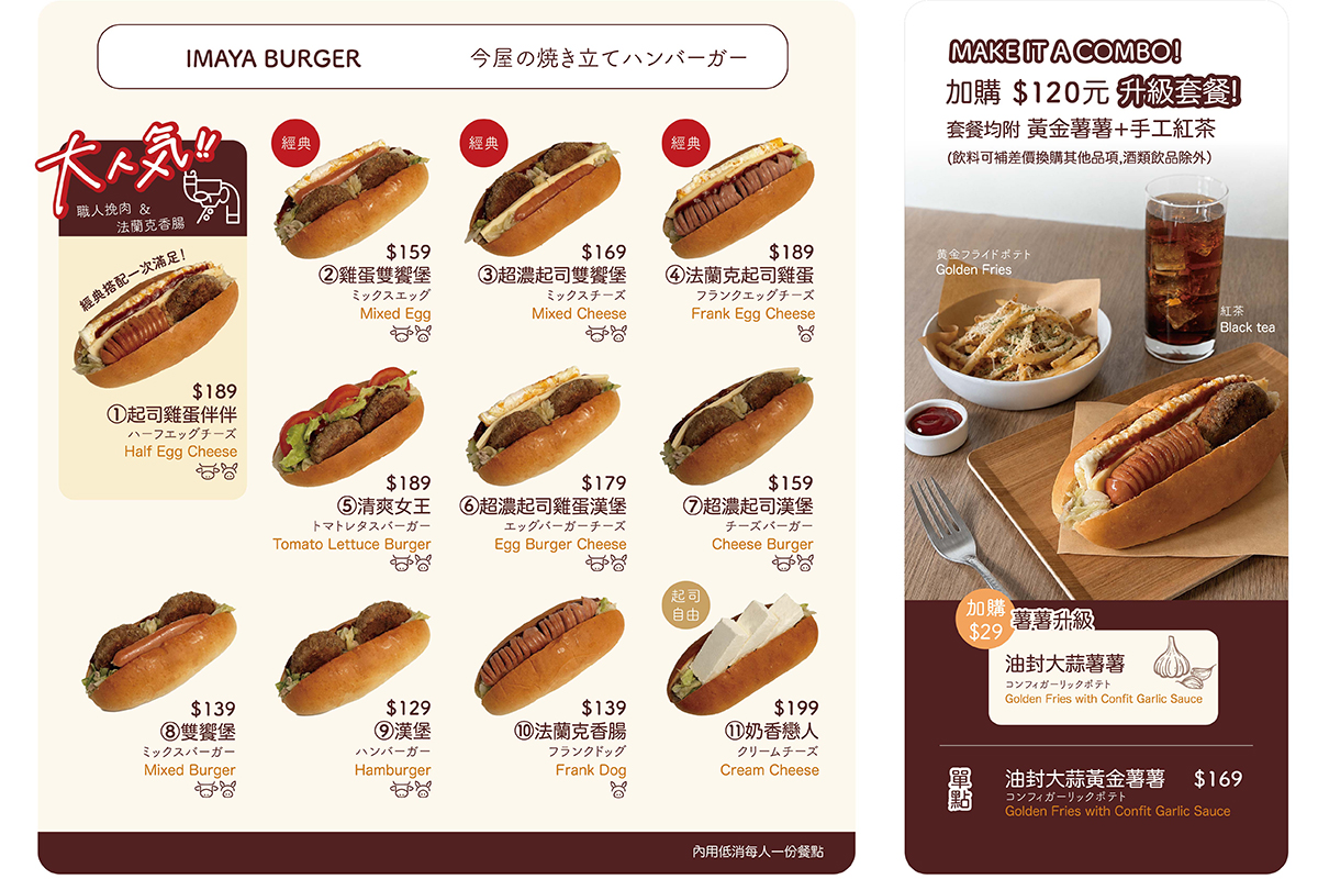 有菜單／日本福岡今屋漢堡台北店菜單。（示意圖：品牌提供）
