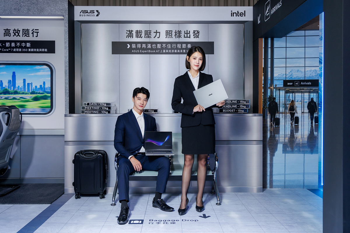 ASUS ExpertBook A7最薄僅1cm、重量1.2kg起，搭配最高26小時長效續航，輕鬆駕馭緊湊的工作日程。