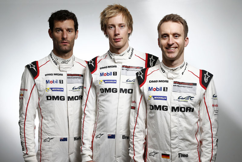 Porsche Team: Mark Webber, Brendon Hartley, Timo Bernhard (l-r)