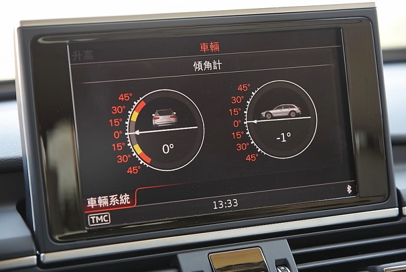 車內中控螢幕還能顯示車身縱向與橫向傾斜角度