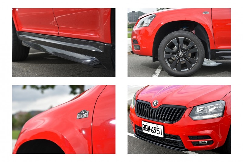 Yeti Monte Carlo與現役越野賽車同步採用紅黑雙色塗裝,葉子板上鑲有Monte Carlo銘牌