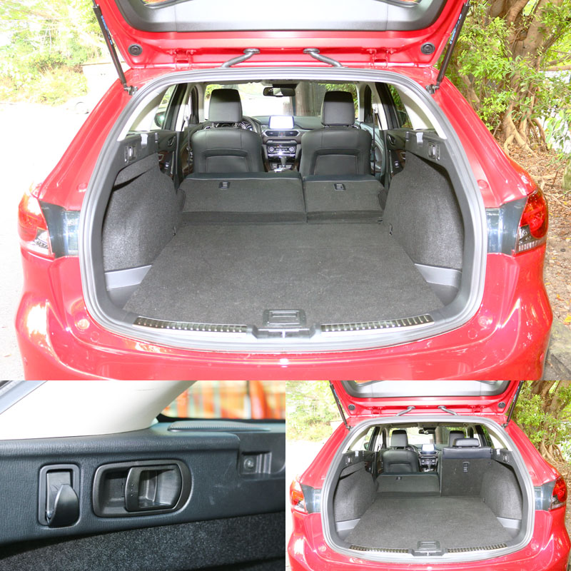 Mazda6 Wagon後行李廂最大容積可擴充到1593L,行李廂兩側除設有椅背快速翻倒拉柄外,還附有可承重3kg的掛勾。