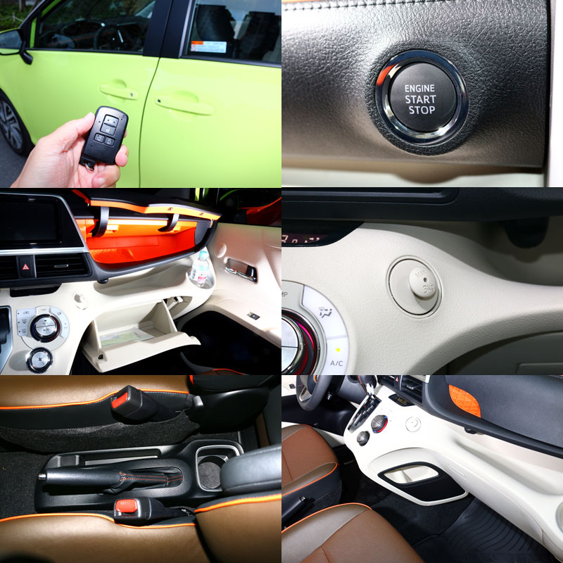 Sienta全車系都標配全車系標配Push Start引擎觸控啟動系統與Smart Entry車門啟閉系統,並在前座四周設有許多置物空間與在副駕駛側設有吊物掛勾。
