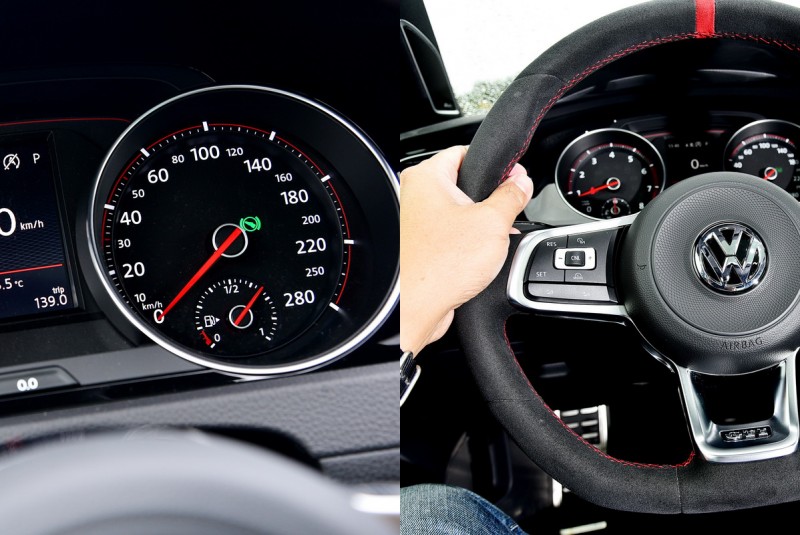 極速被限制在250km/h,紅色縫線麂皮包覆方向盤擁有極佳握感