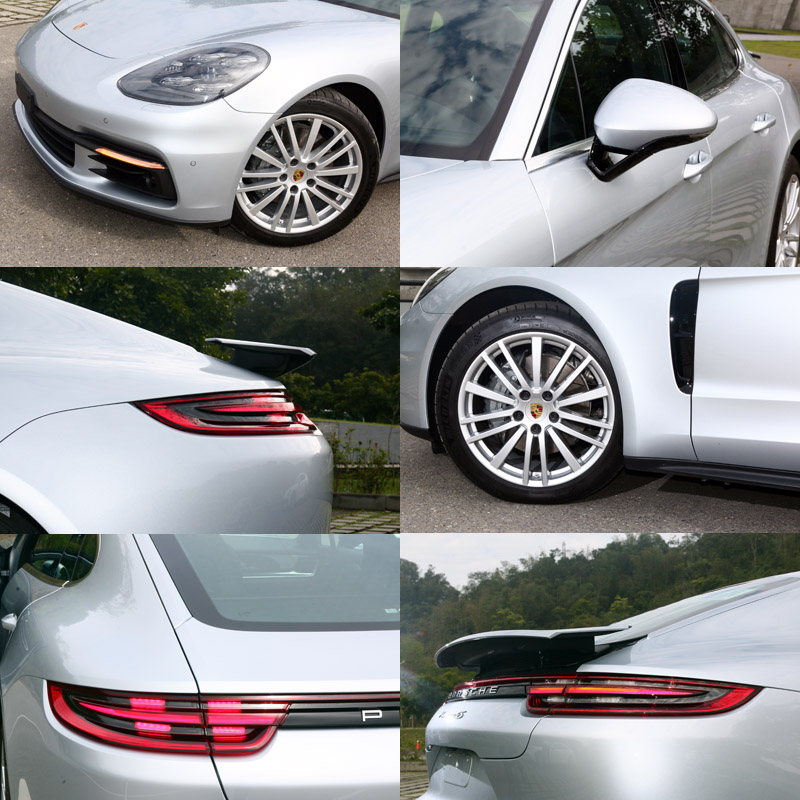 全新Panamara在外觀上也融入許多Porsche當前的家族元素,包括了四點式的LED日行燈,四點式煞車燈等,並將後視鏡改為V型支架設計,試駕車另選配了20吋Porsche Design樣式鋁圈。