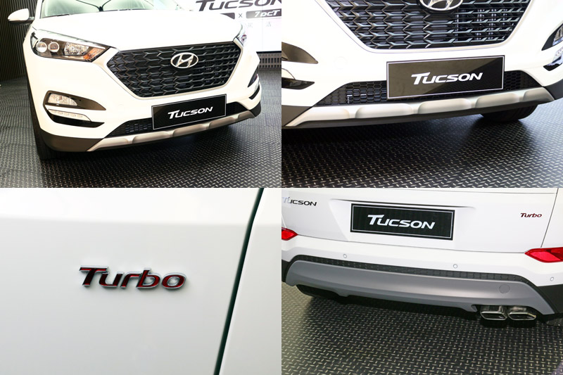 1.6 Turbo在外觀上,改採黑色格狀水箱護罩、金屬下護板、車尾則有矩形鍍鉻雙出尾管,並嵌上「Turbo」銘牌以示身分。