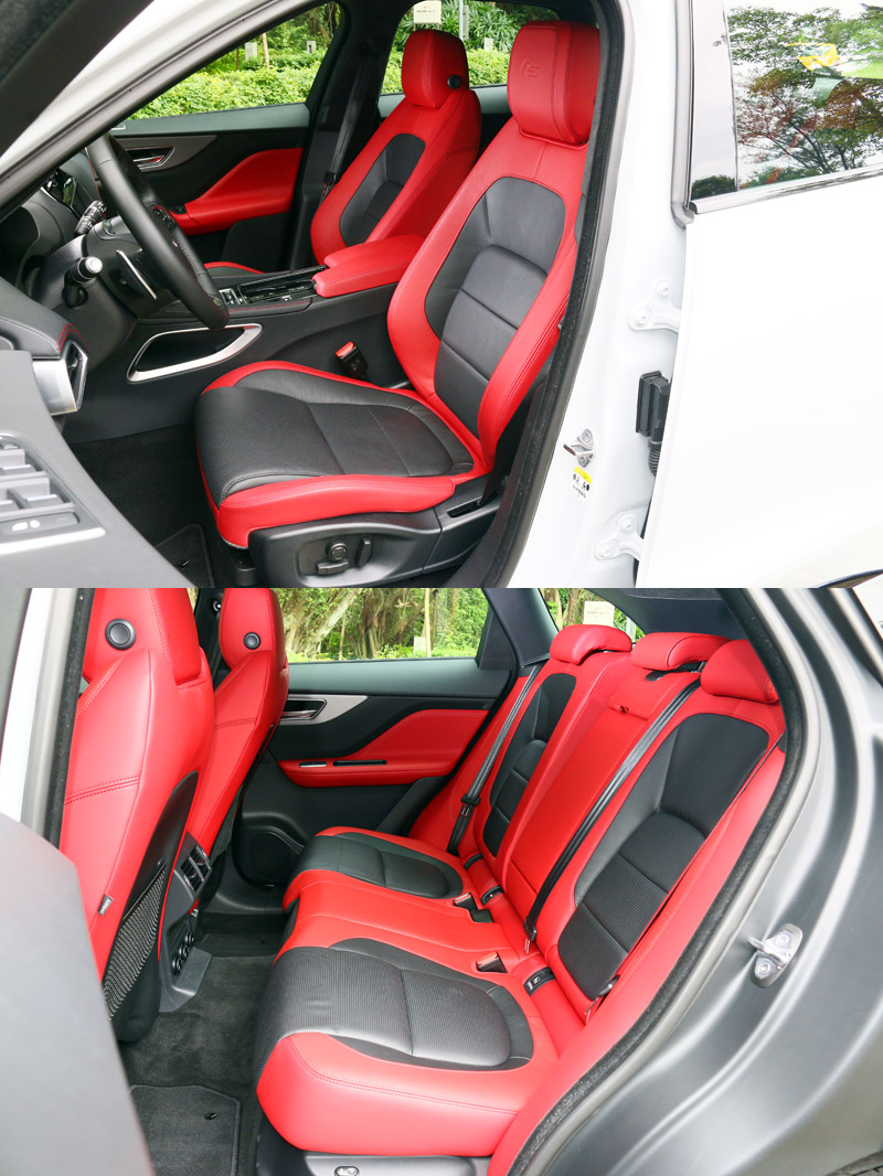 F-Pace S車型座艙中基本採高性能車最愛用的紅/黑配色,但也另有其他配色可選擇。