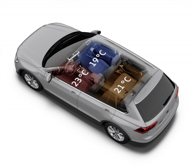 Volkswagen Tiguan配置三區全自動電子恆溫空調系統,完善提供舒適、快意的駕乘體驗