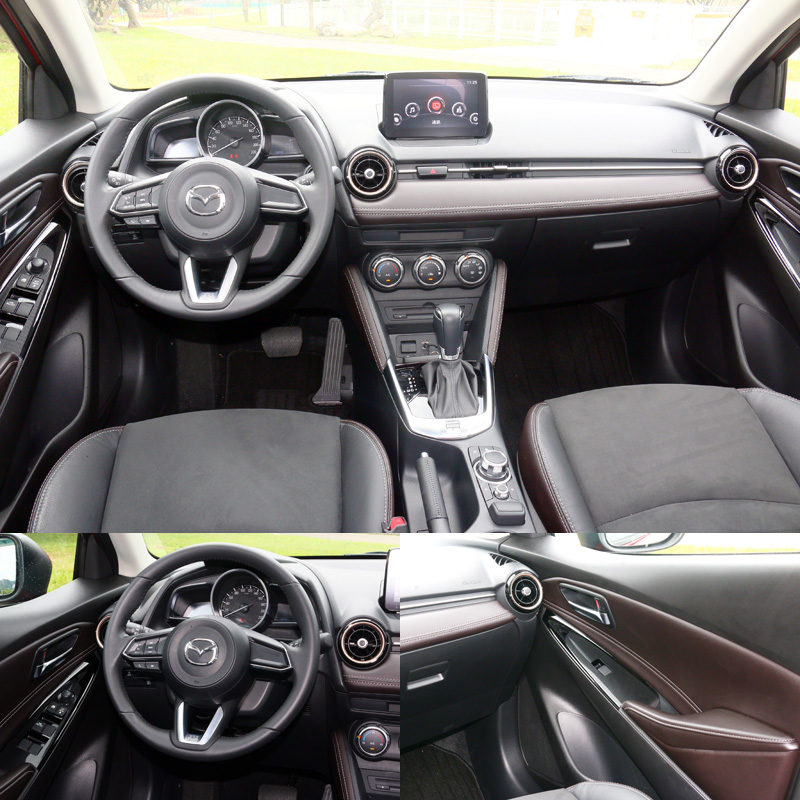 小改款Mazda2以棕色皮革相搭,整體質感更為提升,方向盤樣式也有所改變。