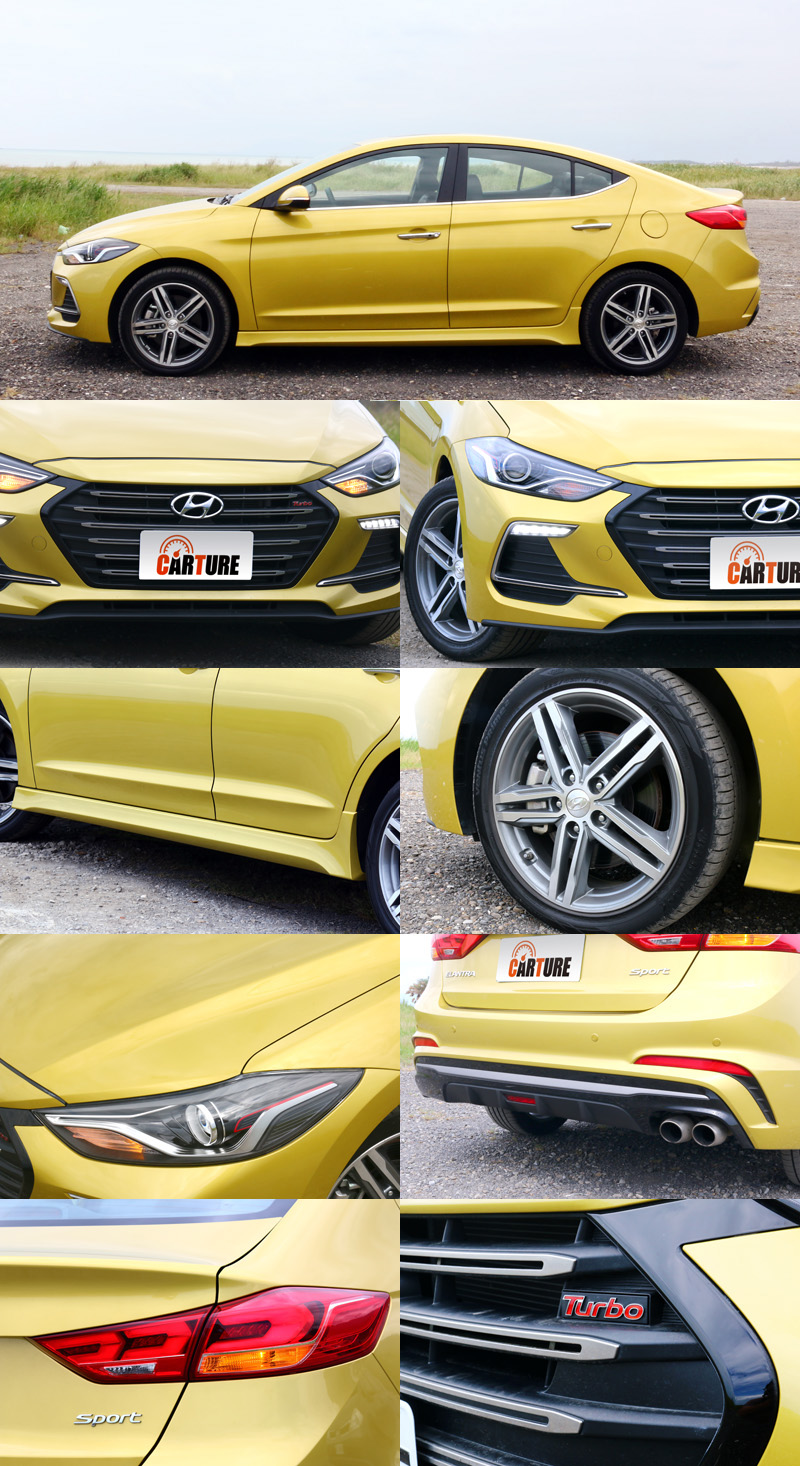 Elantra Sport外觀扮相很有德國性能車的低調風格,車頭的Turbo與車尾的Sport徽飾都可以用來辨別它的身分。