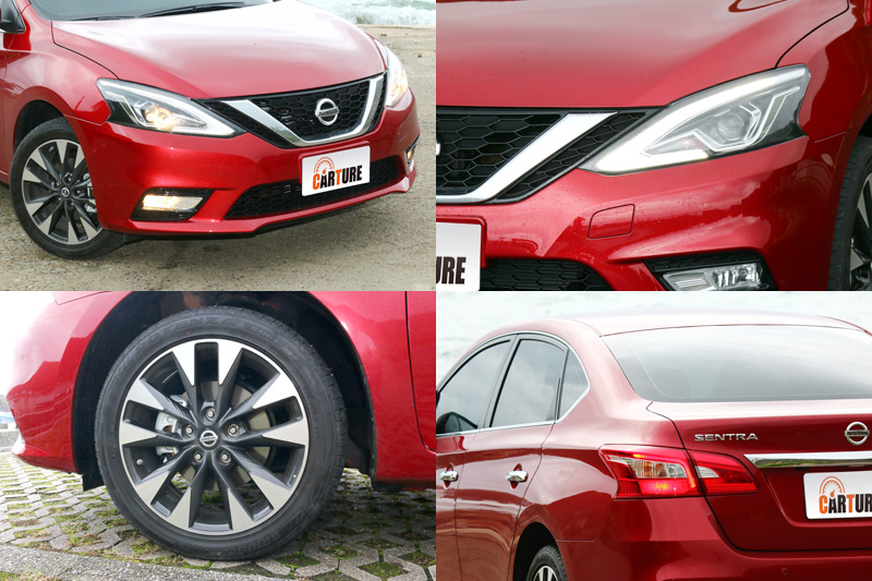 導入了Nissan當前的V motion家族設計語彙與LED燈組,讓Sentra變得年輕許多,試駕的尊爵版車型,還配置了雙色的17吋鋁圈。