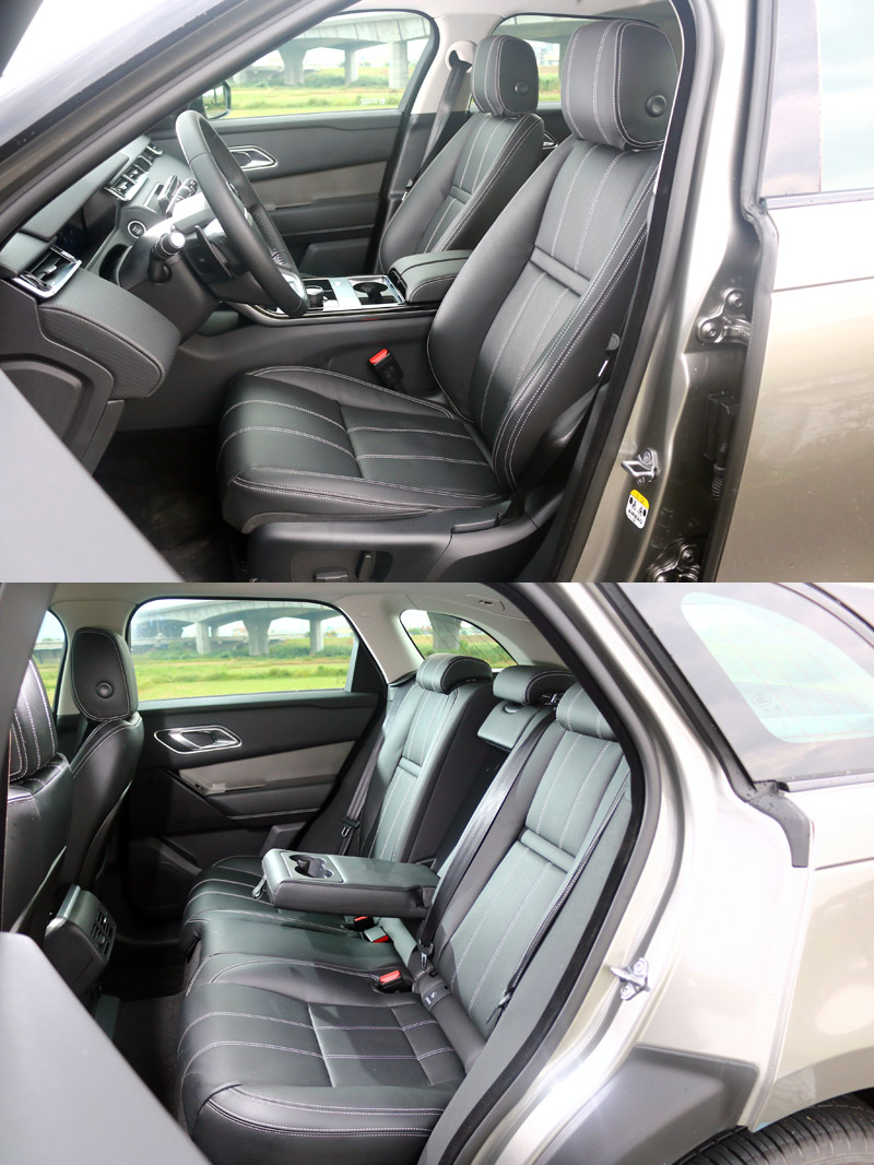 本次試駕的Range Rover Velar S P250為入門車型,座艙以黑色為基調搭配白色縫線,未搭配對比較明顯的飾板,顯得略為單調。