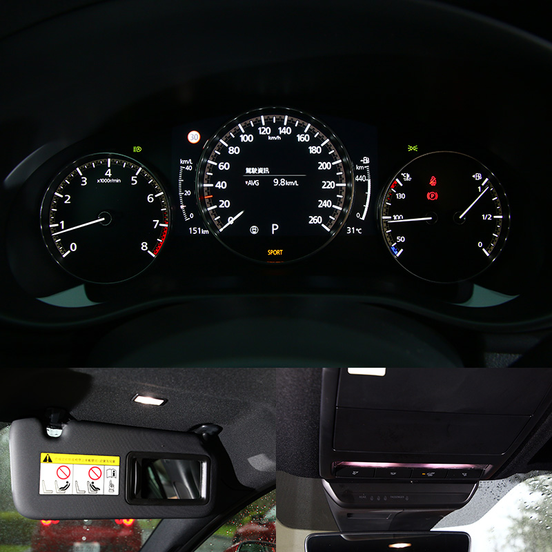 Mazda原廠表示在Mazda3就連燈光與背光的設置也有所講究,他們認為白光對於被照射之物體原來顏色最不會失真,同時也具較好的辨識性,因此車內皆以白色燈光為照明主軸,並利用不同角度、亮度來製造最好的辨識性與照明性,同時還兼具不易被車外窺探的影密性,就連這麼小的細節都經仔細設計。