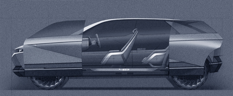 45 EV Concept車門採前後滑門設計。