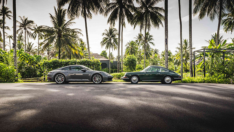 保時捷911 Carrera S(左)與電影《間諜遊戲》(Spy Game)中,勞勃瑞福(Robert Redford)的座駕– Porsche 912(右)。