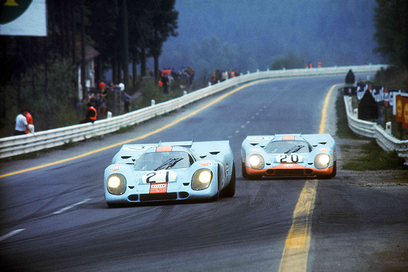 1971年Porsche 917 KH於斯帕-弗朗科爾尚賽道(Circuit de Spa-Francorchamps)的歷史照片。