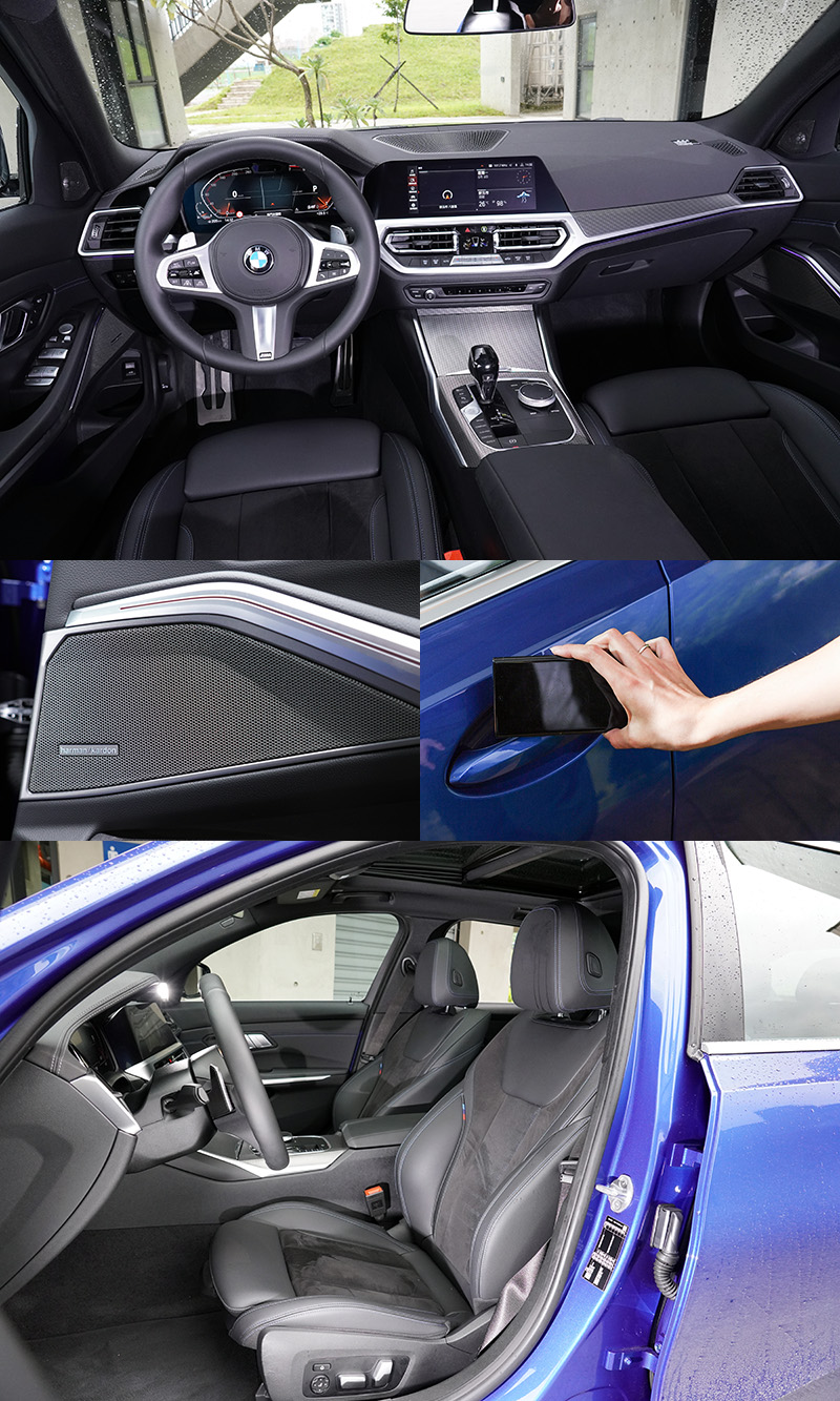 330i Touring M Sport,除標配了harman/kardon的音響系統全車配有16支揚聲器,還多了抬頭顯示器,以及最新的手機數位鑰匙,配備更為豐富