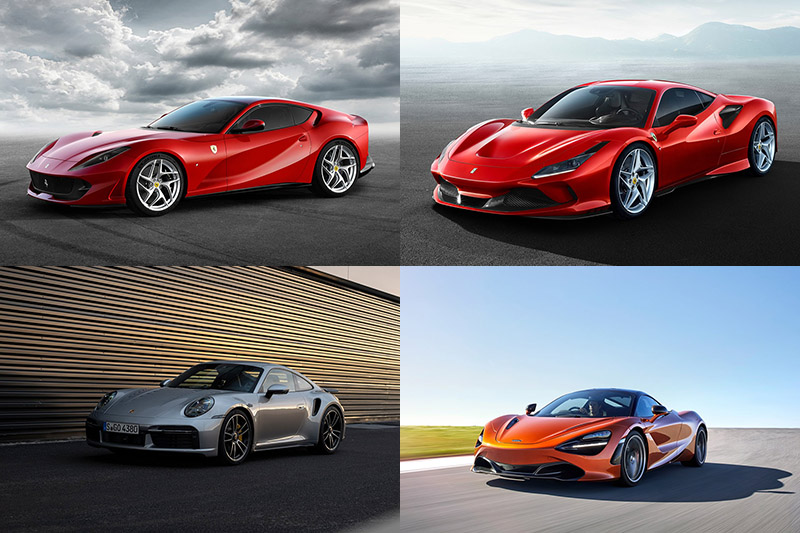 自左上的Ferrari 812 Superfast開始，順時鐘排列的Ferrari F8 Tributo、McLaren 720S到Porsche 911 Turbo S，每一款的性能都比Mercedes-AMG GT Black Series來得強、價格更低。