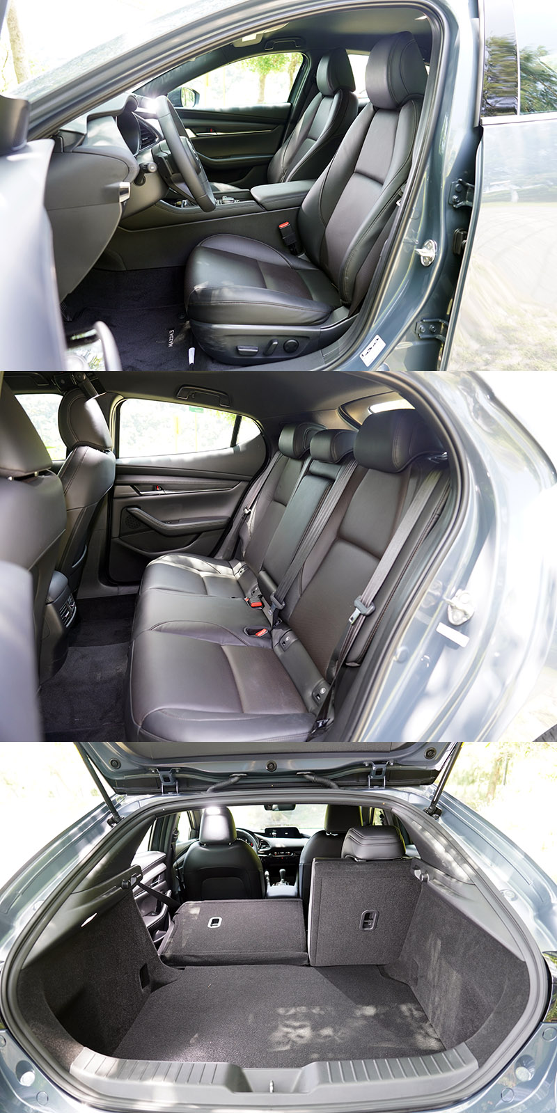 Mazda 3的空間表現受到造型影響,實際表現其實優於視覺感受,與Focus在伯仲之間,唯獨後座頭部空間受制圓滑車頂與粗壯C柱,壓迫感的確頗重。