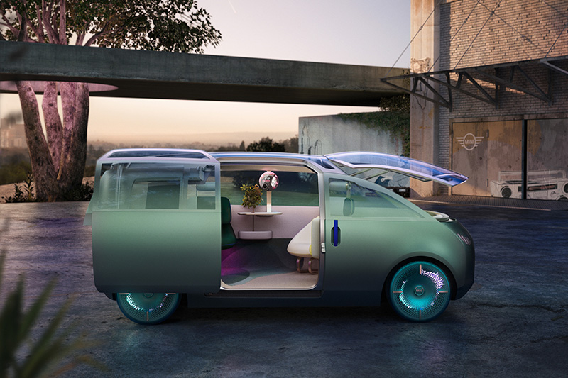 前擋風玻璃上掀後,Mini Vision Urbanaut根本化身街頭自有行動咖啡聽。