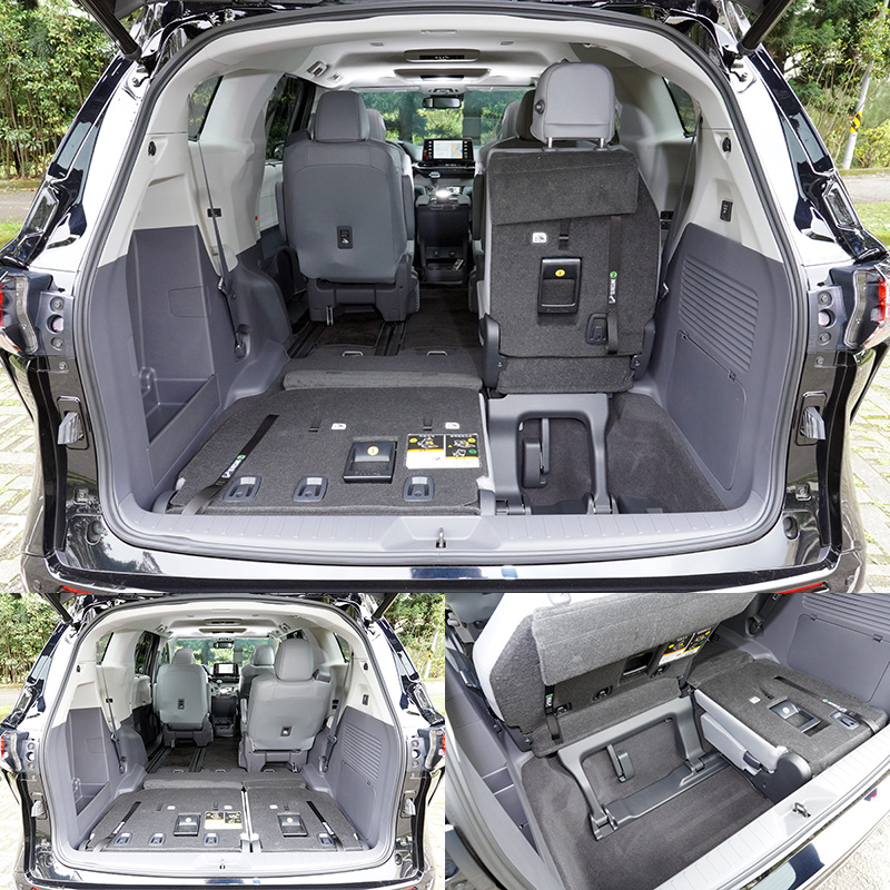 第三排座椅可向後完全收納,配合第二排座椅則採向前滑移,騰出置物空間。