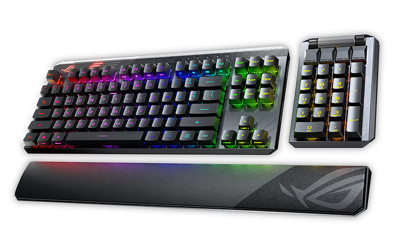 ROG Claymore II電競鍵盤以簡潔的80%鍵盤搭配可拆式數字鍵,能獨立使用或依偏好將數字鍵置於任一側。(圖:品牌提供)