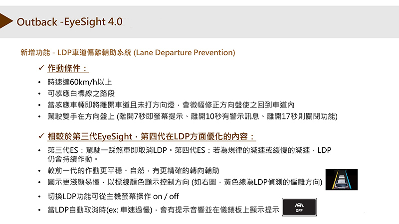 LDP車道偏離輔助系統作動條件。