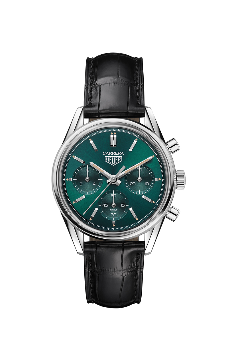 TAG Heuer泰格豪雅Carrera 綠面限量自動計時腕錶, 參考編號CBK221F.FC6479, 建議售價NT$ 218,700。(圖:品牌提供)