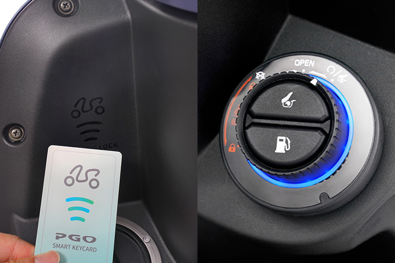 PGO Spring 首度結合 Keyless 無鑰匙系統,搭配 NFC 智慧鑰匙卡片,取代傳統鑰匙。