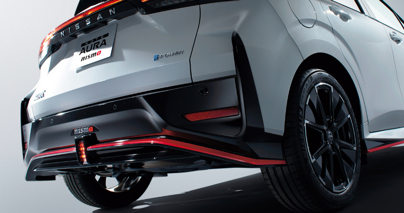 Note Aura Nismo外觀透過新保險桿與紅色下擾流飾板來營造運動樣貌。